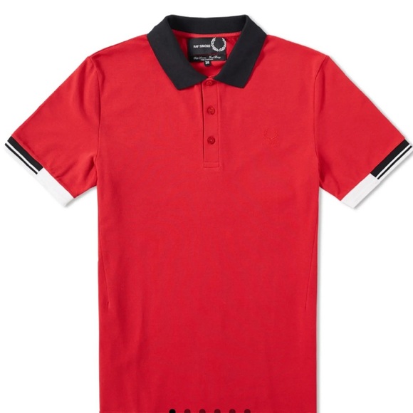 Raf Simons X Fred Perry Tipped Cuff Polo England Red Size 44/Large New With Tags - Picture 5 of 13